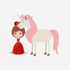 卡通公主牵着白马PNG免抠素材 平面电商 创意素材 png素材