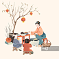 中国古代传统年俗大年初七摊煎饼插画图片素材