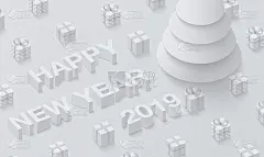 灰色新年2019背景与3d礼物。