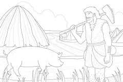 手绘原始人部落狩猎射箭山洞生活场景线稿插画图片(34).jpg