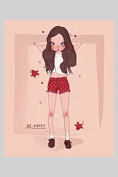 黄色清新创意高端大气典雅女孩插画