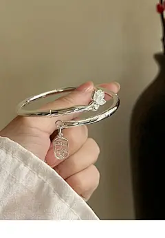竹节银手镯女纯银9999年轻款莲花竹报平安足银手环送女友礼物小众-tmall.com天猫