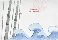 日本元素ai免抠素材_新图网 https://ixintu.com 竹子 浪花 水彩 手绘 插图插画 背景素材 日本元素