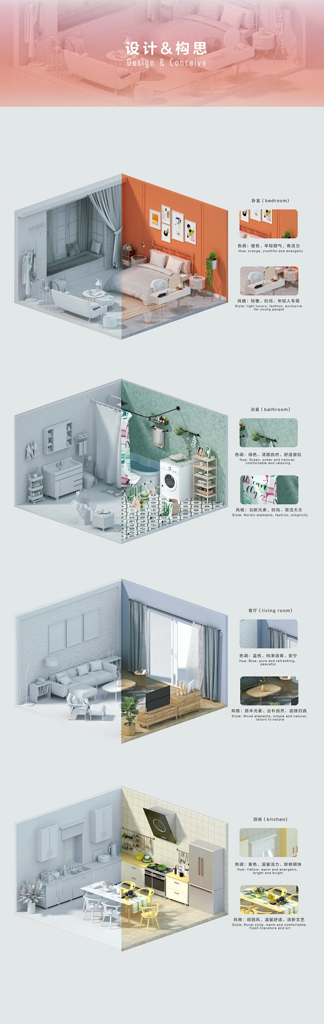 c4d室内小场景练习作品三维/C4D设计-花瓣网