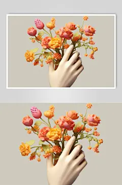 AI数字艺术感恩节手捧花朵模型