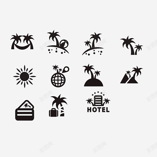 各式各样的椰子树矢量图图标 创意素材