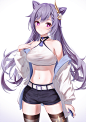Anime 1000x1414 anime anime girls digital art artwork 2D portrait display vertical Bae.C Genshin Impact keqing (genshin impact) purple hair purple eyes open jacket short shorts
