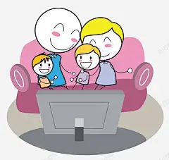 手绘家人看电视 页面网页 平面电商 创意素材