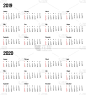 2019 - 2020日历年-插图。一周从星期天开始。美国标准