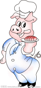 猪LOGO 骨香熟食 厨师 卡通猪 矢量猪