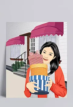 拿着礼物盒子的女孩子时尚插画|PSD分层素材,PSD素材,绘画设计,卡通人物,漫画人物,人物插画,矢量人物,手绘人物,水彩插画,人物卡通人物,卡通人物,PSD分层素材,PSD素材
