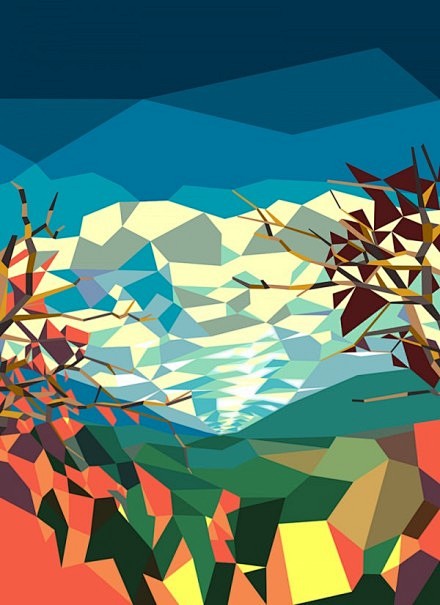 矢量几何色块创造的3d效果插画跳跃的色彩和强烈的空间感独具一格by