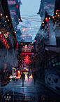 长安月—未来中国城市的街景...