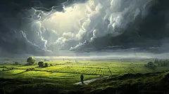 乌云雨季中的田地插画
