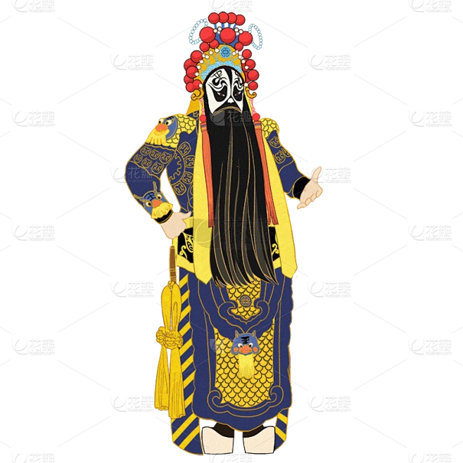 手绘-京剧人物插画贴纸-净角素材-花瓣网