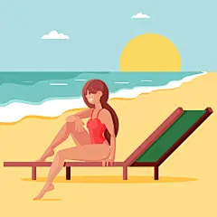 夏季海边沙滩海景插画