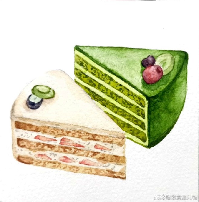 作品交流绘超话  水彩美食一组。｜绘画...