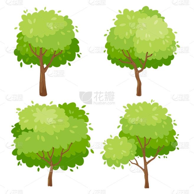 手绘茂密大树植物插画元素