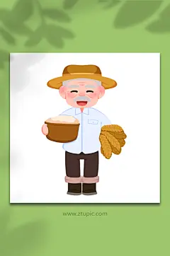 爷爷手绘芒种节气元素插画