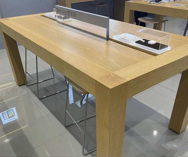苹果体验台mono圆形白色木纹靠墙展示桌...