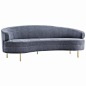 Baila Sofa, Grey : With its elegantly curved silhouette and luxurious velvet upholstery, the Baila Sofa is beautiful, fresh, and chic from all angles.