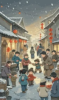 春节雪景街景庆春插画图形元素