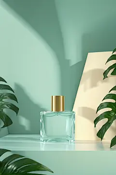 翠绿色主题香水化妆品C4D电商展台背景图
