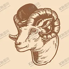 手绘版画羊头 【酷图网】手绘版画,手绘插画,山羊,羊排,羊肉,烧烤,美食,畜牧,羊头