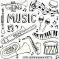 A collection of music-themed doodles.