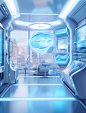 futuristic interior of the lab lab free wallpaper, in the style of light blue and silver, hyper-detailed illustrations, cabincore, uhd image, skeuomorphic