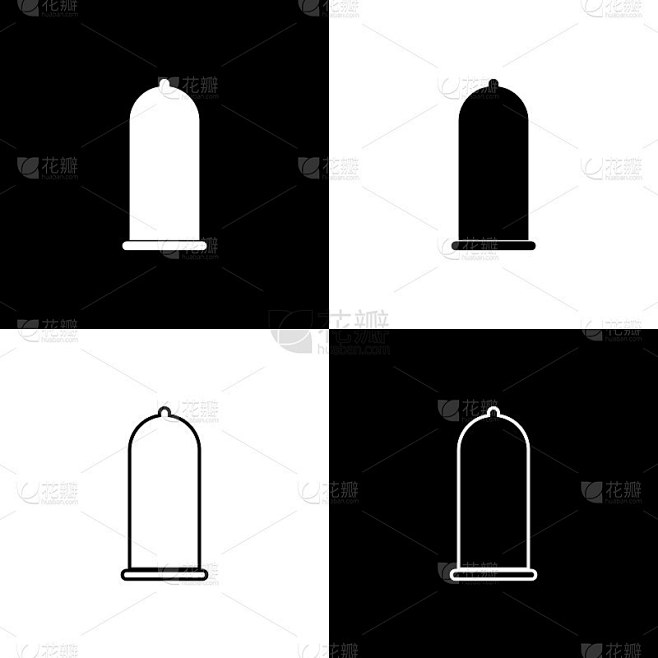 设置安全套安全***标隔离在黑白背景。安全的爱的象征。男性避孕方法。矢量图