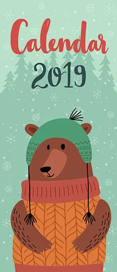 2019年可爱手绘森林动物矢量日历模版