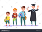 Set character different ages elementary school boy,secondary schoolboy, students of college, university and graduate . The stages of growing up man student，小学，中学，高中，大学