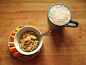 pomegranate oatmeal with white chocolate peanut butter, a navel orange, and celestial seasonings morning thunder tea with soy milk #午餐# #健康# #食谱#