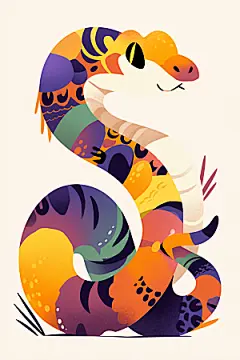扁平风蛇年彩色色块插画