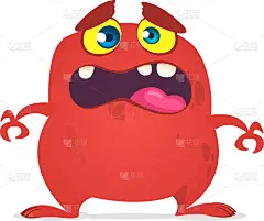 怪物,红色,狂怒的,卡通,可爱的,巨魔,魔鬼,动物,站