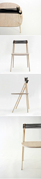 一款纯粹的椅子，四根倾斜的桦木棍支起一块胶合板座垫，巧妙的利用重力，仅仅使用两颗螺丝和一些橡胶线取得整体结构的平衡。该作品获得2012米兰设计周的室内物品设计一等奖。Purist Chair by Elisa Honkanen