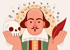 手绘扁平风格莎士比亚矢量图设计素材