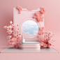 A product e-commerce background exhibition booth with a dreamy style featuring a pink flower sea in C4D. The booth showcases intricate details and is in HD with a resolution of 1920:1300.