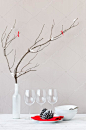 Christmas decoration table display, simple elegant modern minimalist ornaments