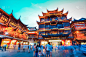 豫园,上海,夜市,天空,水平画幅,夜晚,无人,户外,都市风景,现代
