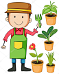 园丁和盆栽的植物插图