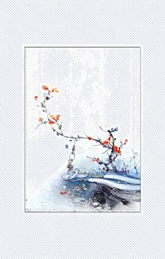 唯美古风水彩插画|中国风,彩色水墨画,水彩画,花卉,古代风,风景,&nbsp;落花流水,&nbsp;诗情画意,&nbsp;古风物件,&nbsp;古风花卉,&nbsp;古风水彩,中国风,装饰元素