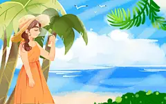 卡通手绘夏天夏日防晒美女插画素材