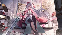 动画片4800x2700动漫女孩皮希夫·卡洛塔(呼啸波浪)呼啸波浪楼梯鲜花穿着水眼武器玫瑰枪