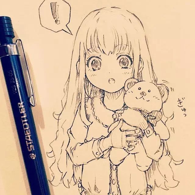 用黑油笔画动漫人物的手动漫人物正脸手稿动漫填充画动漫人物笔画点线