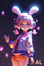 Girl with rabbit ears，colorful，High saturation，Bright，Clear details， Blind Box Style Girl,full body,looking at viewer,open hands,,Super Details,anime waifu,White Background,divine cinematic edge lighting,chiaroscuro,8K,best quality,ultra-detail,3D,C4D,Ble