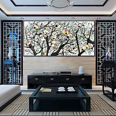 慕斯维沙发背景墙画客厅装饰画现代手绘油画水墨画吴冠中石榴树-tmall.com天猫