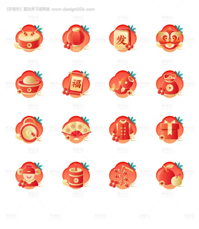 新年图标icon-UI设计 icon设计 新年 图标 喜庆 插画-花瓣网