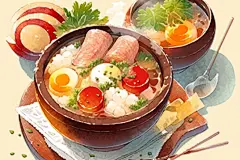 广东特色木桶饭煲仔饭美食插画